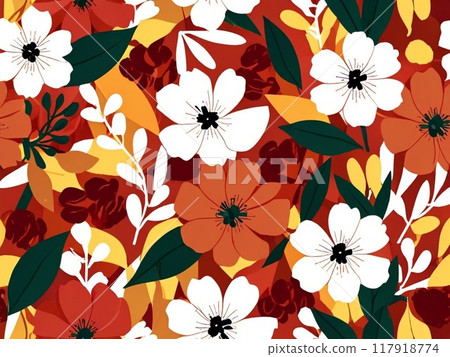 Red flowers seamless pattern 117918774