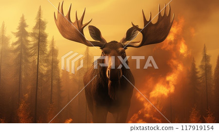 Majestic moose, resilient amidst the fiery chaos 117919154