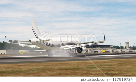 Touchdown on the runway Touchdown on the runway 117919724