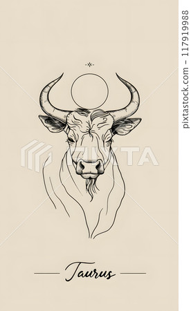a black and white drawing of a taurus zodiac sign 117919988