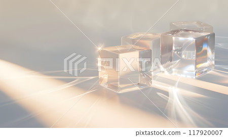 Transparent ice cubes with light rays and reflections Transparent ice cubes with light rays and reflections 117920007