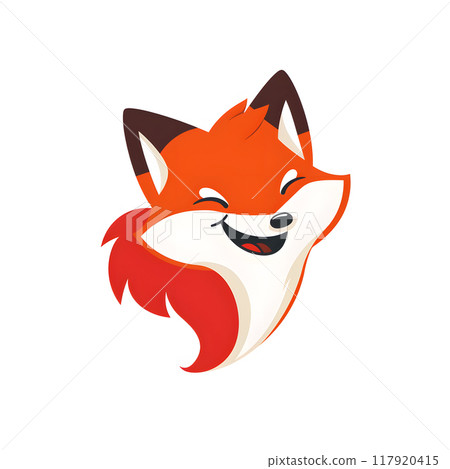 Smiling Fox Cartoon Character Icon, Cute Happy Fox Illustration 117920415