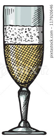 Light beer in goblet glass. Bar drink sketch Light beer in goblet glass. Bar drink sketch 117920646