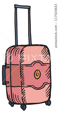 Wheeled suitcase sketch. Color baggage. Luggage icon Wheeled suitcase sketch. Color baggage. Luggage icon 117920683