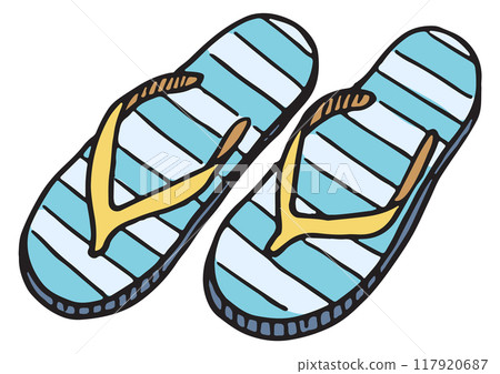 Flip flops color doodle. Summer beach footwear Flip flops color doodle. Summer beach footwear 117920687
