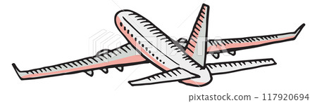 Airplane departure color sketch. Travel hand drawn icon Airplane departure color sketch. Travel hand drawn icon 117920694
