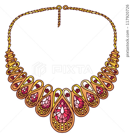 Luxury golden necklace with precious ruby gems color icon 117920726