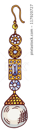 Crystal jewelry. Elegant gemstone golden earring icon Crystal jewelry. Elegant gemstone golden earring icon 117920727