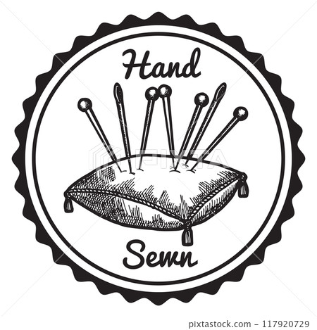 Hand sewn round label. Handmade emblem template Hand sewn round label. Handmade emblem template 117920729
