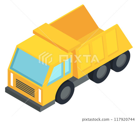 Construction truck vehicle. Heavy machine isometric icon Construction truck vehicle. Heavy machine isometric icon 117920744
