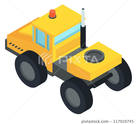 Industrial machine. Yellow trailer track isometric icon 117920745