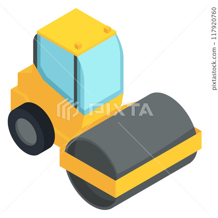 Road roller industrial machine yellow isometric icon Road roller industrial machine yellow isometric icon 117920760
