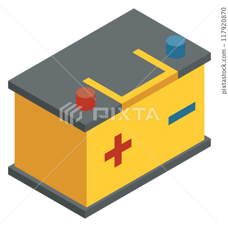 Car accumulator isometric icon. Electric power cell 117920870