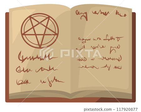 Witchcraft book pages. Old magic spell grimoire 117920877