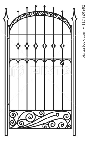 Vintage park door. Ornate metal railing 117920982
