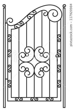Fence door in ornate decorative iron forgery style 117920984