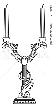 Two candles candelabra engraving. Vintage antique holder 117920990