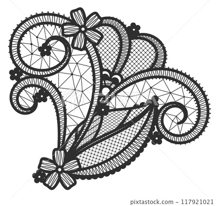 Flower lace element. Decorative black fabric texture Flower lace element. Decorative black fabric texture 117921021