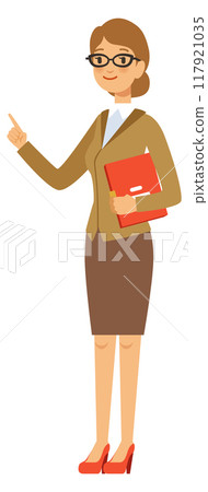 Female teacher with book. Kid education smiling character 117921035
