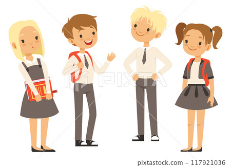School kids standing together. Cartoon children characters 117921036