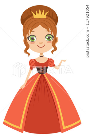 Fairytale princess character. Cartoon royal girl in red dress 117921054