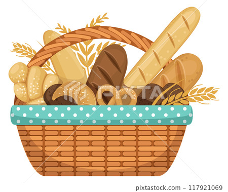 Bread basket cartoon icon. Fresh bakery products 117921069