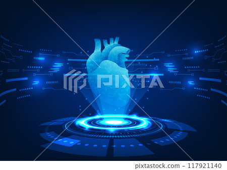 Medical technology background, Hologram projection of the heart, Modern medical technology to see the location of the disease and treat the patient quickly. Wallpaper, Vector, Illustration Medical technology background, Hologram projection of the heart, Modern medical technology to see the location of the disease and treat the patient quickly. Wallpaper, Vector, Illustration 117921140