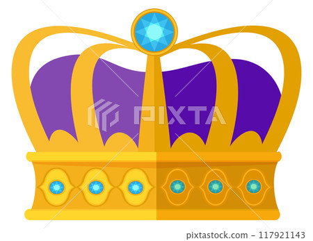 Royal head jewelry. Golden gem crown icon 117921143