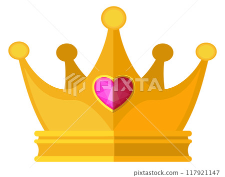 Princess crown with pink heart gem. Royal jewelry 117921147