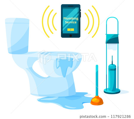 Clogged toilet repair service banner. Plumbing work Clogged toilet repair service banner. Plumbing work 117921286