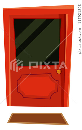 Front door. Cartoon red wooden home entrance Front door. Cartoon red wooden home entrance 117921298