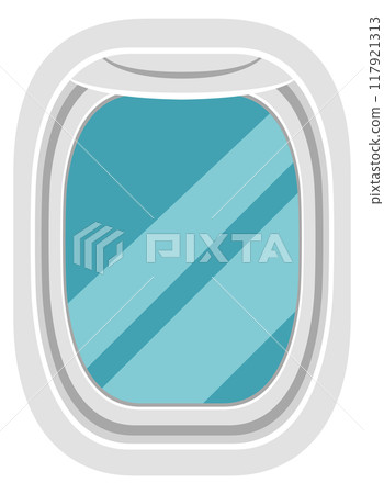 Plane window icon. Airplane porthole inside view 117921313
