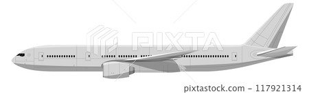 Airline jet flight. Flying airplane side view Airline jet flight. Flying airplane side view 117921314