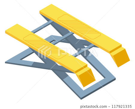 Car lifting platform. Isometric mechanic station icon 117921335
