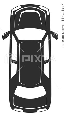 Coupe car top view. Motor vehicle black icon Coupe car top view. Motor vehicle black icon 117921347