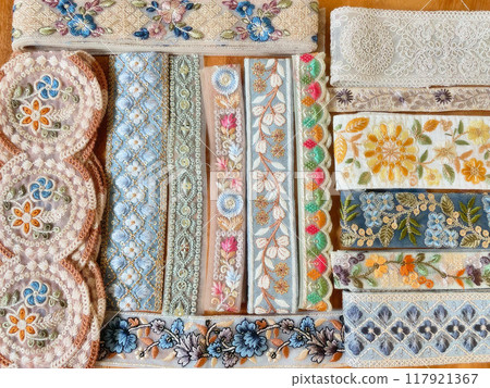Ribbon lace laid out 117921367