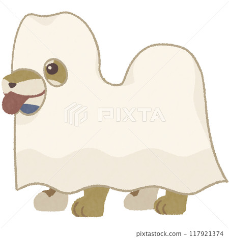 Dog dressed as a ghost 117921374