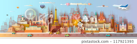 Travel landmarks Europe famous architectural and monument panorama. 117921393