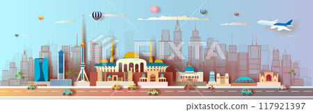 Travel landmarks Uzbekistan of Asia famous architectural tashkent monument panorama. Travel landmarks Uzbekistan of Asia famous architectural tashkent monument panorama. 117921397