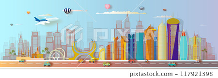 Travel landmarks Qatar of Asia famous architectural doha monument panorama. 117921398