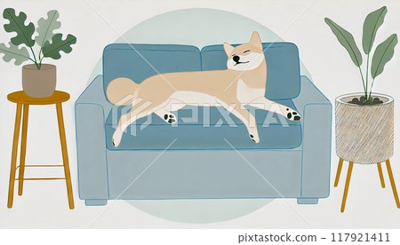 睡覺在沙發的狗 117921411