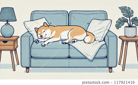 Dog sleeping on the sofa Dog sleeping on the sofa 117921416