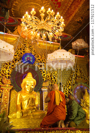Phra Mahamuni is a replica of Phra Mahamuni at Mandalay. This one is enshrined at Wat Mahamuni Phraya. It is located on the Rakhine State, Myanmar. 117921512