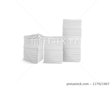 pile of paper documents Document work in the office. Isolated pile on white background. 117921967
