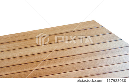 View of wood or wooden table top corner Isolated on white background View of wood or wooden table top corner Isolated on white background 117922088