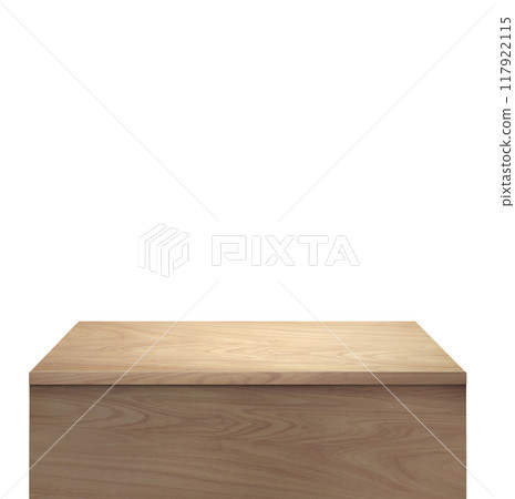 Empty wooden table. Front view. Isolated on a white background 117922115