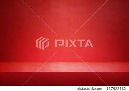 The floor and walls of the room are red as the background. The floor and walls of the room are red as the background. 117922182