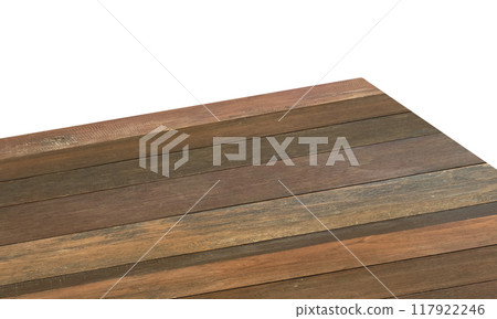 View of wood or wooden table top corner Isolated on white background View of wood or wooden table top corner Isolated on white background 117922246