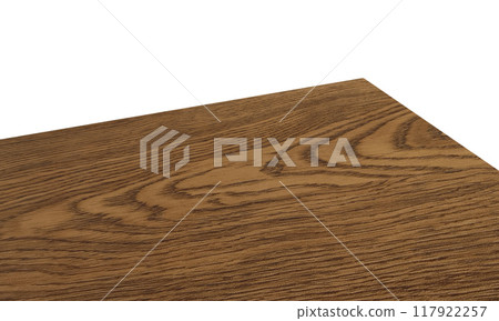 View of wood or wooden table top corner Isolated on white background 117922257