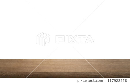 empty wooden table front view isolated on white background. empty wooden table front view isolated on white background. 117922258
